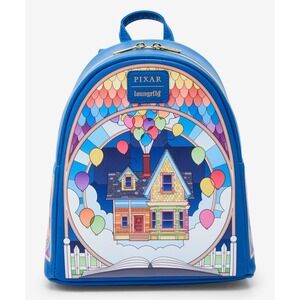 Loungefly Pixar Up Mini Backpack House Balloons Stained Glass‎ Bag NWT